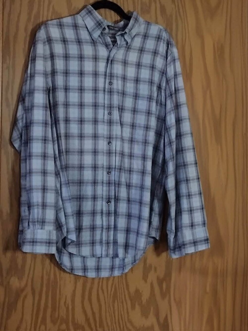 men M - 80s-90s Vintage Blue & Brown Plaid Long Sleeve Button Down Shirt